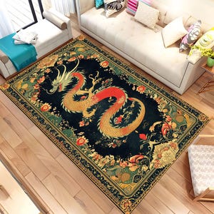 Alfombra de dragón oriental, alfombra china vintage, decoración de suelo boho, regalo para el hogar con temática de dragón, alfombra única para la sala de estar, idea de regalo de Navidad