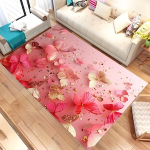 Butterfly Rug, Animal Rug, Colored Butterfly Rug, Butterfly Themed Rug, Living Room Rug, Gift For She, Decor Rug, Area Rug, Cool Rug