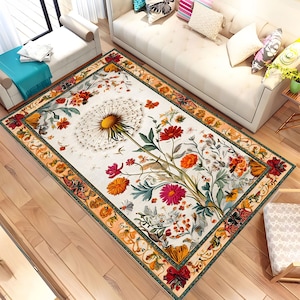 Dandelion Rug, Colorful Floral Rug, Cozy Home Decor, Flower Rug, Boho Decor, Living Room Rug, Gift For Him, Decor Rug, Cool Rug, Area Rug