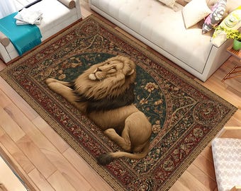 Vintage Lion Rug, Gothic Rug with Lion, Lion Rug, Magestic Lion Rug, Animal Rug, Living Room Rug, Goth Decor, Personalized Gift, Area Rug