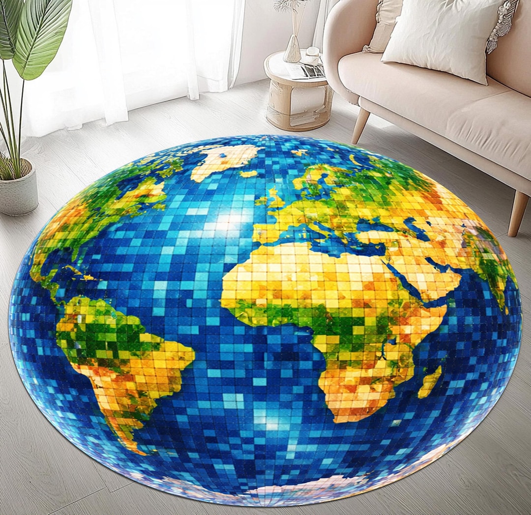 World Map Round Rug, Colorful Earth Globe Carpet, Geography Theme ...
