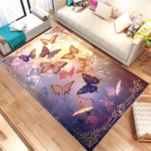 Tapete de borboleta, tapete de borboleta colorido, tapete de animal, tapete temático de borboleta, tapete legal, tapete de sala de estar, presente para ela, tapete de decoração, tapete de área