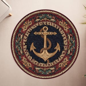 Anchor Rug, Anchor Area Rug, Nautical Round Rug with Anchor Design, Sailor Rug, Area Rug, Round Rug, Popular Rug, Living Room Rug