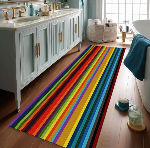 Bunt gestreifter Teppichläufer, Läufer, Teppichläufer, Läufer, Teppichläufer, Teppich Läufer, Teppichläufer, Teppich Läufer