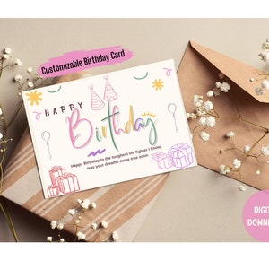 Editable Birthday Card: Instant Download - Personalize Your Wishes! DIY Greeting for Instant Joy. Customizable Design. Printable Happiness!