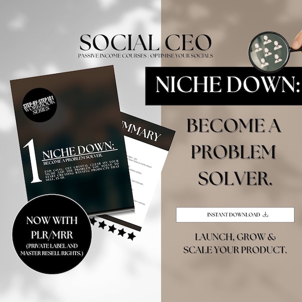 Niche Down: Become A Problem Solver Workbook. Find your Niche within 1h. Business Workbook For Marketing Etsy And Shopify.