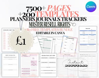 Canva Templates Mega Bundle: Planners, Journals, Trackers (MRR + PLR)
