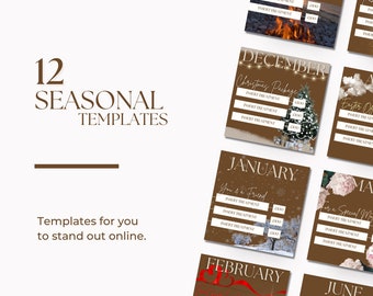 12 Seasonal Aesthetics Digital Templates, Promotional Posts, Advertisement, Branding, Social Media Posts, Offers, Engagement Posts