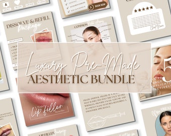 40 Luxury Pre-Made Aesthetic Bundle | Digital Templates For Instagram Posts, Business Branding, Lip Filler, Botox, Treatments, Skin Boosters