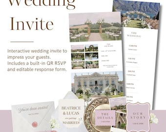 Luxury Wedding Website Template | Tuscany Inspired Wedding Invitation | Editable Canva Invite (Digital Download)