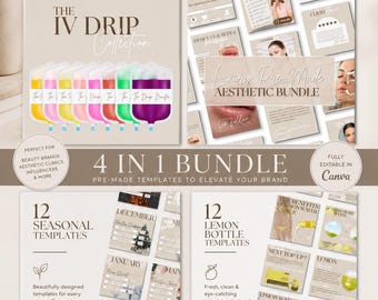 Aesthetics Social Media Templates: Botox, Filler, IV Drip, Lemon Bottle Fat Dissolve (Digital Download)