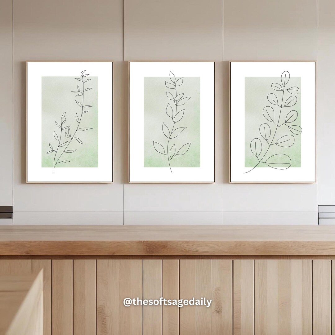 Sage Green Wall Art Prints | Botanical Line Art | Set of 3 Prints ...