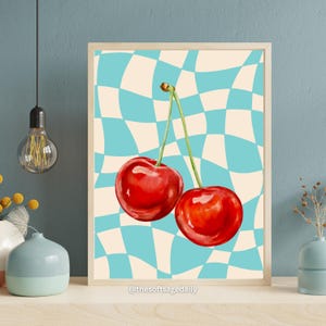 Retro Cherry Wall Art Printable – Red Fruit Pop Art, Funky Kitchen Decor, Groovy Wall Decor, Vibrant Digital Download – Retro Fruit