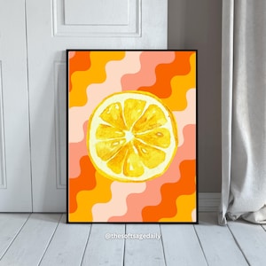 Retro Lemon Kitchen Art Print: Modern Citrus Wall Decor (Digital Download) | Retro Fruit
