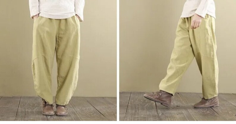 Unisex Boho Wide Leg Pants Beach Outdoor Linen Trouser Streetwear Outfit image 6