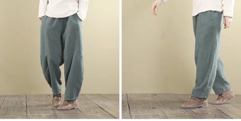 Unisex Boho Wide Leg Pants Beach Outdoor Linen Trouser Streetwear Outfit image 8