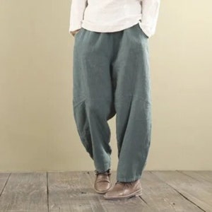 Unisex Boho Wide Leg Pants Beach Outdoor Linen Trouser Streetwear Outfit image 3