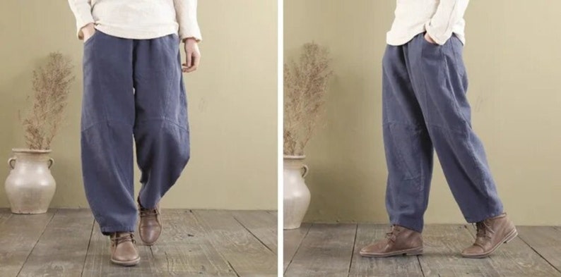 Unisex Boho Wide Leg Pants Beach Outdoor Linen Trouser Streetwear Outfit image 9