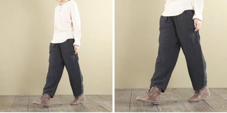 Unisex Boho Wide Leg Pants Beach Outdoor Linen Trouser Streetwear Outfit image 7