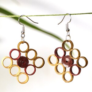 Orecchini geometrici quilling, rettangolo, regalo per donna, uso quotidiano, orecchini beige, bordeaux, regalo fatto a mano, regalo di anniversario, strani e funky