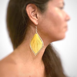 Statement long drop Earrings: Thread Peruvian Dangle Earrings yellow