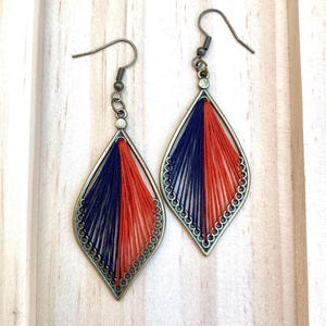 Brincos de fio peruano, brincos de outono, brincos pretos e terracota, brincos bicolor, bronze antigo, joias elegantes, lindo presente.
