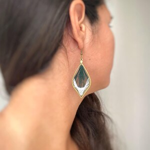 Pine Green Thread Earrings,Peruvian string art jewelry,huge green Christmas earrings,two tone dangle earring,earrings for woman,holiday gift