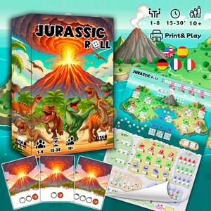 Jurassic Roll - Rollen & Schreiben Dinosaurier Brettspiel | Familienfreundliches Spiel für 1-9 Spieler | Lustiges Volcano Escape Abenteuer!