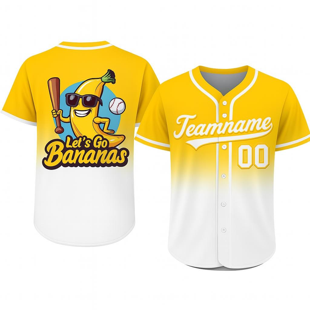 Funny Banana Baseball Jersey, Let's Go Bananas Shirt for Baseball Fans, Custom Baseball Jersey, Personalize Team name number