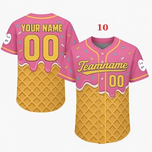 Personalized Ice Cream Drip Baseball Jersey for Men Women Youth Kid, Custom Sprinkle Drip Baseball Matching Family Shirt, Summer Outfit