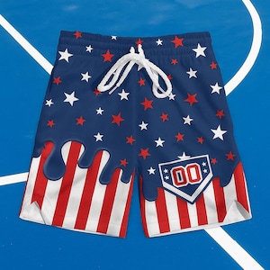 Drippy 4th of July shorts , Boys baseball gifts, Custom Jersey Shorts, custom sports clothing, baseball team gifts, youth sports shorts
