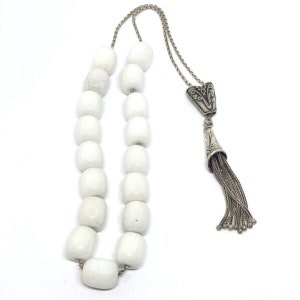 Handmade Greek Komboloi/Worry Beads with White Rim and Silver 925 (SCO0046)