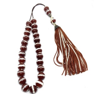 Handmade Greek Komboloi/Worry Beads with Red Agate with laser and Silver 925  (SCO0024)