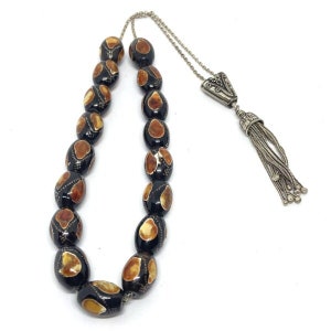 Handmade Greek Komboloi/Worry Beads with Black Coral and Silver 925 (SCO0054)