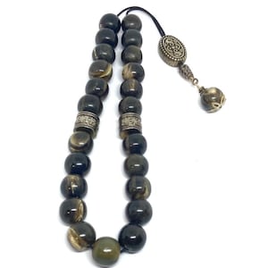 Handmade Greek Komboloi/Worry Beads with Buffalo Horn and Silver 925o (SCO0025)