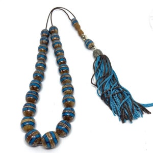 Handmade Greek Komboloi/Worry Beads with tree seed, turquase and silver 925 (SCO0058)