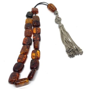 Handmade Greek Komboloi/Worry Beads with natural Amber and Silver 925 (SCO0028)