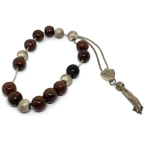 Handmade Greek Komboloi/Worry Beads with Obsidian and Silver 925o (SCO0097)