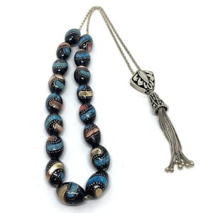 Handmade Greek Komboloi/Worry Beads with Black Coral and Silver 925 (SCO0057)