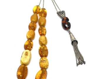 Handmade Greek Komboloi/Worry Beads with Royal Natural Amber and Silver 925  (SCO0029)