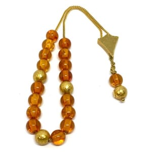 Handmade Greek Komboloi/Worry Beads with Amber and Gold 14k (SCO0088)