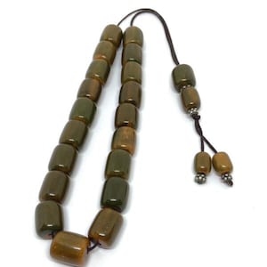 Handmade Greek Komboloi/Worry Beads with Olive Amber and Silver 925 (SCO0036)