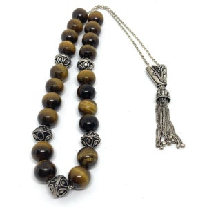Handmade Greek Komboloi/Worry Beads with Tiger Eye and Silver 925 (SCO0059)