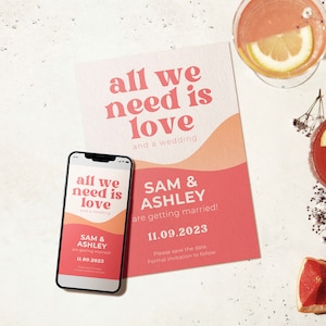 Editable Retro Wedding Template for Save the Date with Digital Save the Date - Printable Template for 70s Groovy Wedding Theme - L03