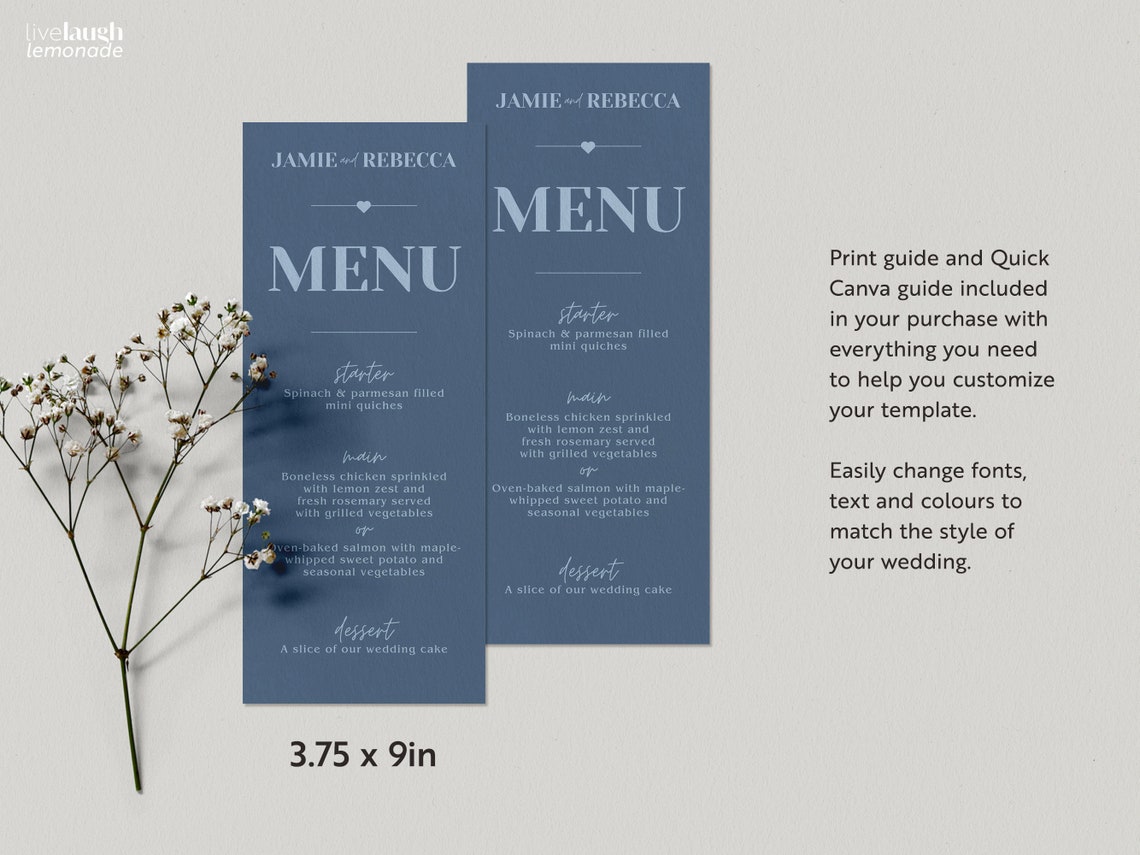 Editable Wedding Menu Printable Template for DIY Wedding Customizable ...