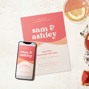 Customizable Retro Wedding Invitation Template with Digital Invitation - Printable Template for 70s Groovy Wedding Theme - L03