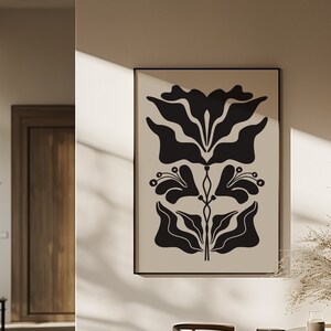 MOODY WILDFLOWER DIGITAL Art Print Abstract Botanical Poster Beige & Black Floral Design Modern Home Decor Home Gift for Her Wedding Gifts