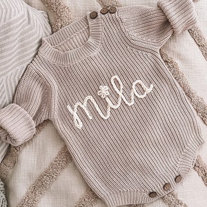 Personalized Baby Romper, Embroidery Name romper, Newborn Baby Coming Home Outfit, Custom Knit for Babies, Baby Gifts,Knit romper