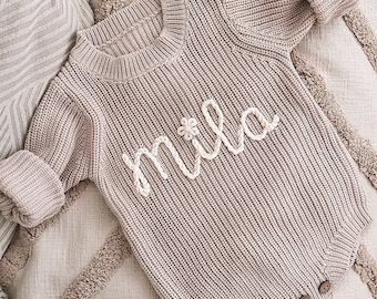 Personalized Baby Romper, Embroidery Name romper, Newborn Baby Coming Home Outfit, Custom Knit for Babies, Baby Gifts,Knit romper