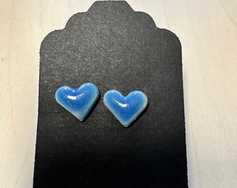 Blue Hearts Stud Earrings - Ceramic Stud Earrings